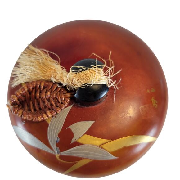 Vintage Japanese Lacquer Trinket Box Red Bamboo Design 4"x4" Loose Leaf - Picture 7 of 16